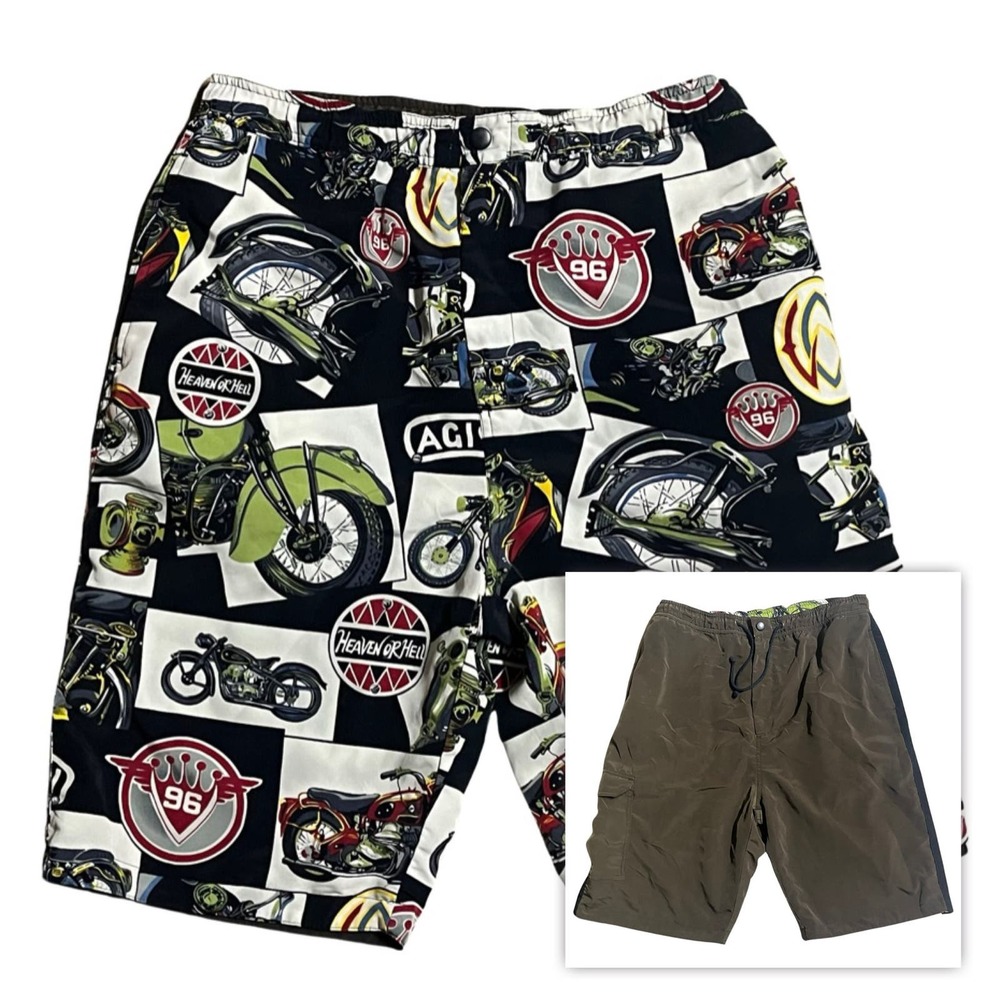 Box Office‎ Island RARE Motorcycle Heaven or Hell Reversible Mens Shorts Medium
